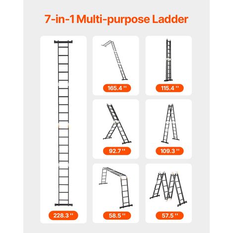 Échelle Pliante Polyvalente 7 en 1 Escabeau Télescopique Réglable avec Barre Équilibre, Hauteur de Portée 5,8 m, Charge 150 kg, Éch… (1/5)