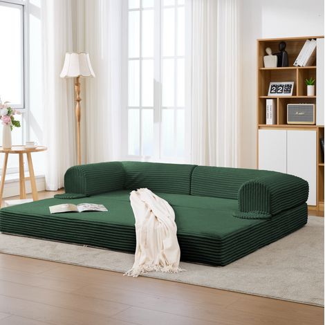 Canapé Lit 2 places convertible en lit double, tissu corduroy, design gain de place pour salon et chambre d'amis - vert (1/5)