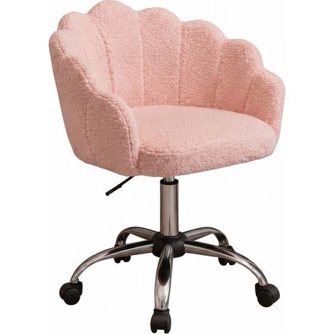 ELVMI Bürostuhl drehbar höhenverstellbar mit ergonomischer Blütenblatt-Rückenlehne, Kaschmirstoff und Metall Rosa (1/5)