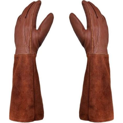 Gants de jardinage unisexes - Paire de gants de jardinage - Protection en cuir - Gants de jardinage pour épines et ronces et gants de travail - Marron - Taille M (1/5)