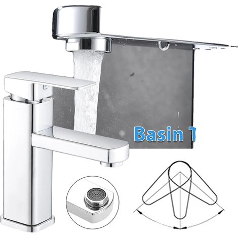 Robinet de salle de bain, Hauteur 17,5 cm, Hauteur du bec 10 cm, Monté sur le plan de travail, Matériau Laiton + ABS, Noyau de vanne Plastique (1/5)