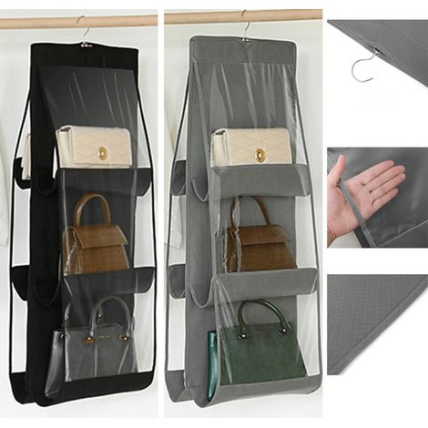 Organisateur de placard suspendu pour sac à main transparent à 6 poches, sac de rangement mural pour jouets (1/5)