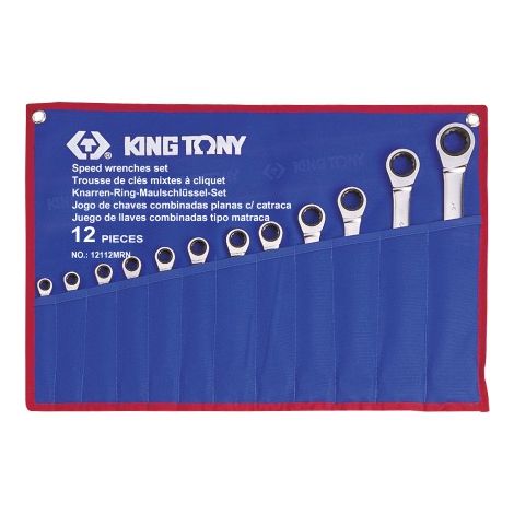 Jeu de 12 clés mixtes à cliquet non réversibles – Dimensions : 8-10-12-13-14-15-17-19-22-24mm – Pour travaux mécaniques précis – King Tony