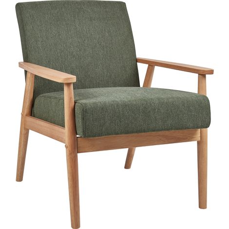Sillón Retro Salón Tapizado Poliéster Lino Estructura Ligera Madera Clara Verde Esrum