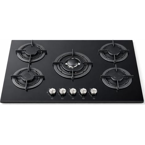 Piano Cottura a Incasso a Gas 5 Fuochi Vetroceramica Nero 90cm Valvola Sicurezza (1/4)