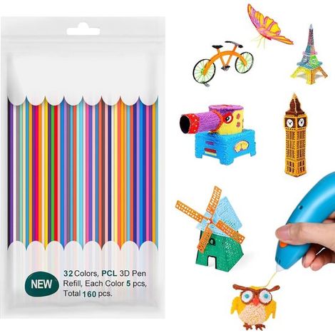 3D-Stiftfilament 2 5 mm 160 Stück 32 Farben Nachfüllpackung für 3D-Stifte Filament PCL für 3D-Stifte Niedrige Drucktemperatur Geeignet für Start