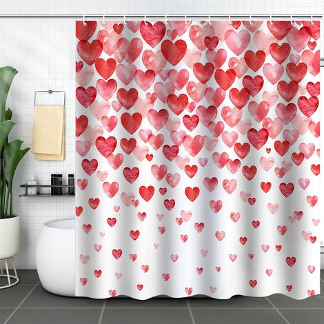 Rideau De Douche - Motif Coeurs Rouges - Polyester Élasthanne - Pour Salle De Bain - 180 X 180 Cm - 1 Pièce (1/4)