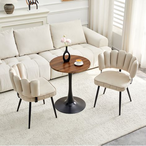 Conjunto mesa redonda de 60 cm en MDF con 2 sillas de terciopelo y metal negro REDOM (1/5)