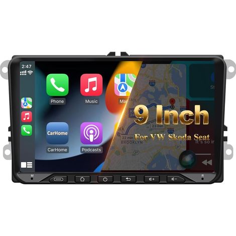 Autoradio pour Golf 5/6 (2004-2013) T5 Polo 6R (2009-2015) Passat Caddy (2006-2019) Touran (2003-2015) avec Android Auto et CarPlay sans Fil, Stéréo Android avec GPS USB-C CANbus Caméra de Recul (1/5)
