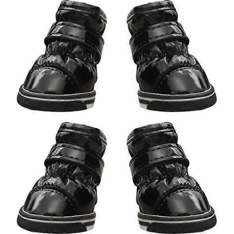 Warme Winter-Hundeschuhe, wasserdicht, rutschfest, PU, Fleece-Stiefeletten für kleine Hunde, Größe 5, schwarz.