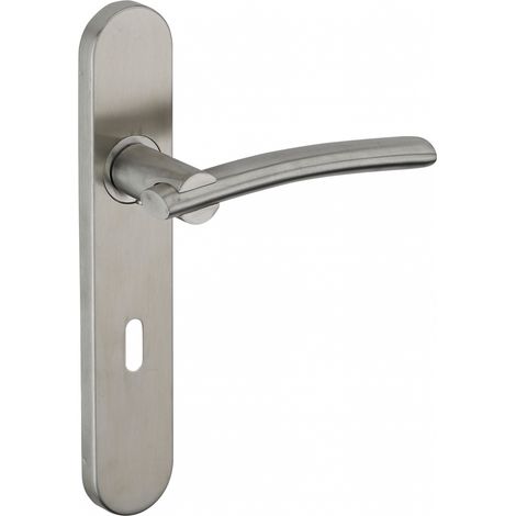 THIRARD - Ensemble de poignées pour porte de chambre Poseidon trou de clé, carré 7mm, entr'axes 195mm, inox brossé - THIRARD