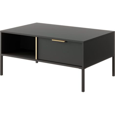 Tavolino da Salotto Antracite, 97 x 60 x 44,4 cm - 2 Cassetti, Gambe Metalliche, Design Moderno (1/5)