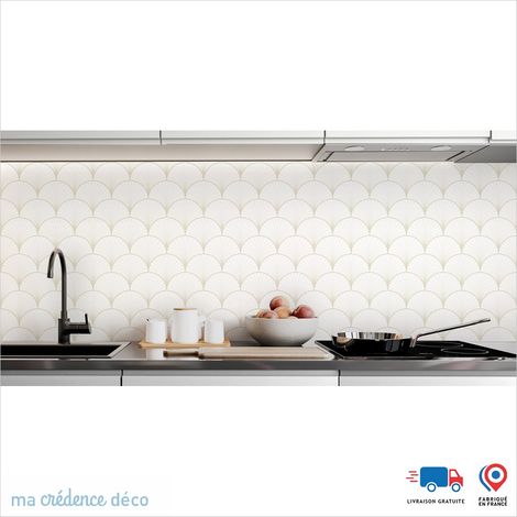 Crédence : Rosace art déco - Couleur Blanc perle - Alu composite - 60 - 120 (1/3)
