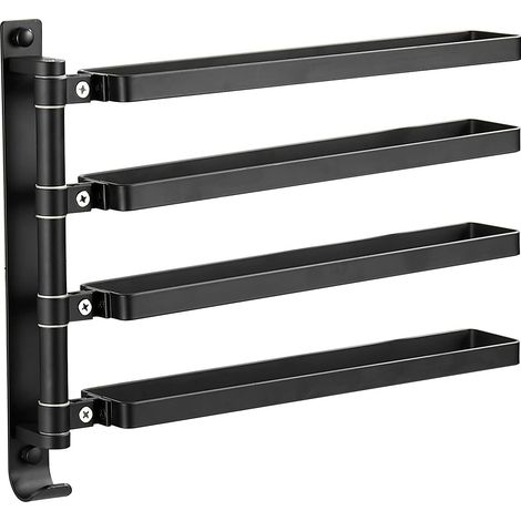 Toallero de baño, soporte de pared con 4 barras giratorias de 180°, separación para toallas secas y húmedas para ducha y cocina (negro) (1/5)