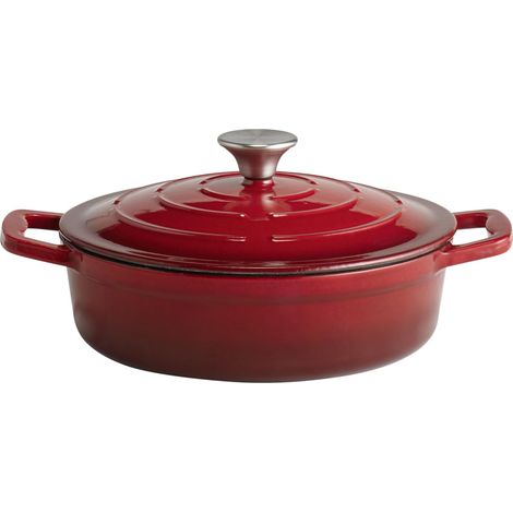 APS 88300 - Rostiera con coperchio "5 STARS", in ghisa, adatta a induzione, utilizzabile in forno, con porta coperchio, Ø 25 cm, 2,5 litri, colore: Rosso (1/5)