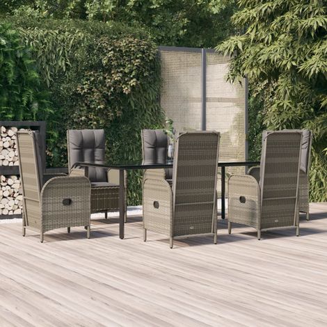 7-tlg. Garten-Essgruppe mit Kissen Schwarz und Grau Poly Rattan (1/5)