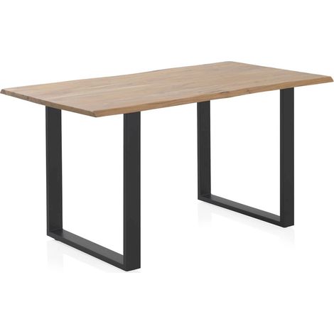 Table de salle à manger acacia massif pieds métal noir - Bois naturel acacia et noir profond (1/5)
