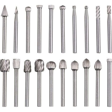 Lime rotative 20 pièces, jeu de limes en carbure,têtes de lime rotatives HSS, outil rotatif ,outil rotatif à tige de 1/8" (3 mm) pour meuleuse, travail bois, polissage des métaux, gravure, perçage