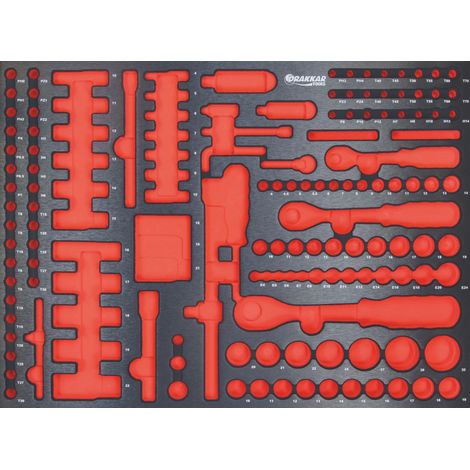 Module mousse 534x395mm métal vide pour douilles 1/4"-3/8"-1/2" - Ce produit de marque DRAKKAR est neuf.