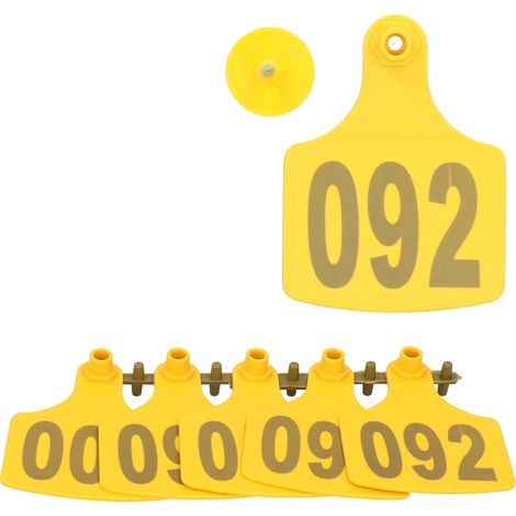 100 boucles auriculaires numérotées pour vaches et animaux domestiques, cartes d'identification pour animaux de ferme, jaunes (1/5)