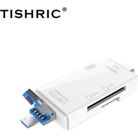 Adaptateur OTG - - TISHRIC - Type C - Micro USB - Lecteur de Carte SD - Blanc