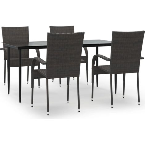 Maison Exclusive - 5-tlg. Garten-Essgruppe Braun Poly Rattan (1/5)