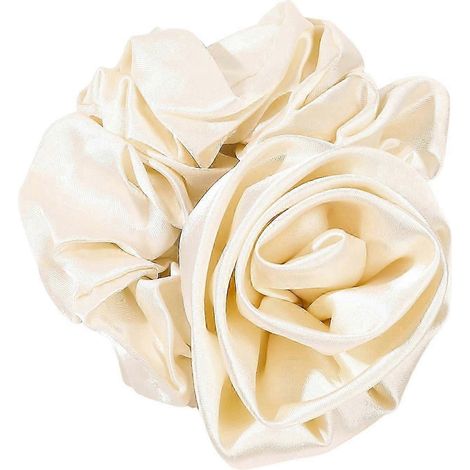 Chouchou élastique à cheveux avec décoration de rose, grand élastique en caoutchouc rose, chouchou pour cheveux de femme, support pour queue de cheval-White (1/5)