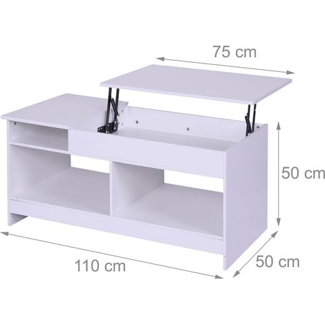 Table basse pliable moderne multifonctionnelle 50 x 110 x 50 cm avec rangement pratique en bois blanc