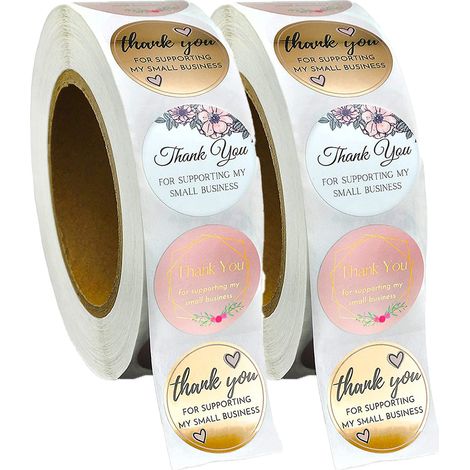Autocollants Merci - Rouleau x2 - Adhésifs Autocollants pour Emballage Cadeau, Cartes de Vœux, Bouquets, Fêtes et Occasions Spéciales - 100 Pièces (1/5)