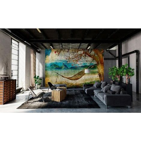 Papier peint panoramique tropical original Tapisserie panoramique plage pour salon Papier peint panoramique design idéal pour chambre (1/3)