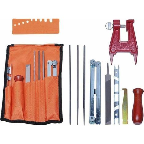 Kit universale per affilatura di motoseghe Ulisem, set di lime per affilare le maglie della catena con lime, manici in legno, calibro di profondità, guida per la lucidatura, borsa porta attrezzi e vit (1/5)