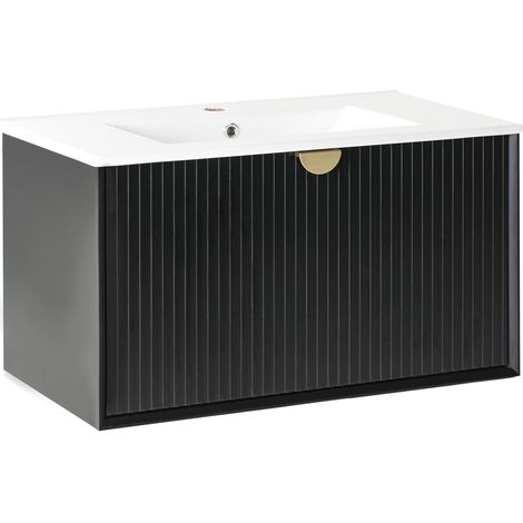 Mueble de baño con lavabo de madera sintética con almacenaje 80 x 43 cm negro Bonaire
