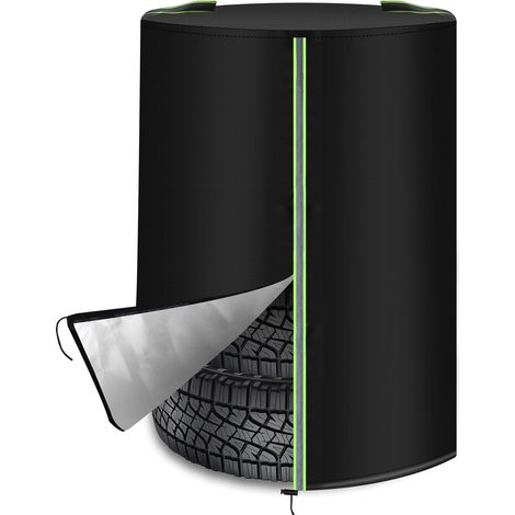Tyre Cover with Reflective Strips Ø72cm x H117cm, Universal Large Spare Wheel Covers Outdoor for 4 Tyres,210D Oxford Tyre Storage Bags with Zipper and Drawstring,Tire Protection Cover Black