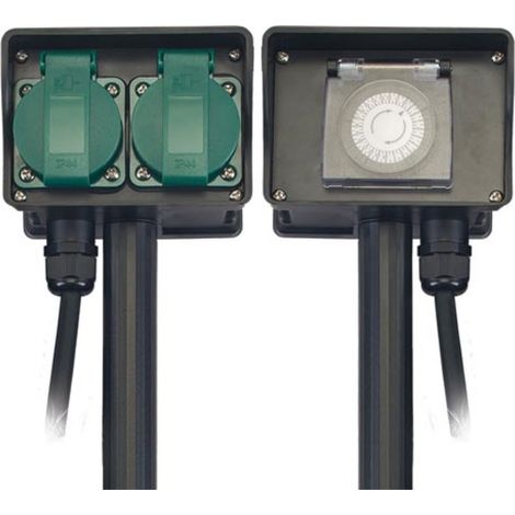 DOUBLE PRISE AVEC TEMPORISATEUR - USAGE À L'EXTÉRIEUR - SCHUKO VELLEMAN EG2WTM-G (1/5)