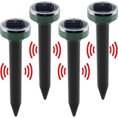 Lot de 4 répulsifs solaires à ultrasons pour Taupes et Taupes - Étanches - Répulsif pour Animaux - Marmotte - Serpent - pour pelouse et Jardin