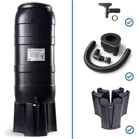 100L Slimline Water Butt with Stand, Lid, Hose Connect Tap & Rain Diverter