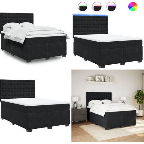 Sommier à lattes de lit et matelas Noir 160x200 cm Velours - Lit Double - Lit Design - Lit Moderne - Lit Velours - Matelas À Ressorts Ensachés - Home & Living (1/5)