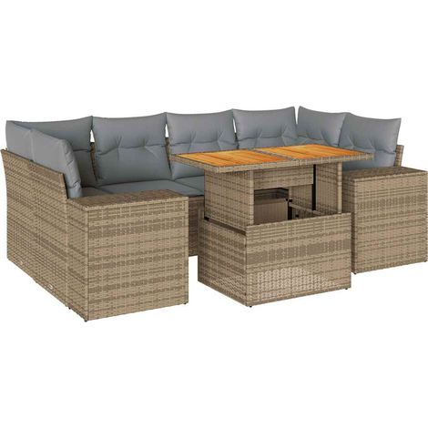 Set sofás de jardín 7 piezas y cojines ratán sintético beige vidaXL (1/5)