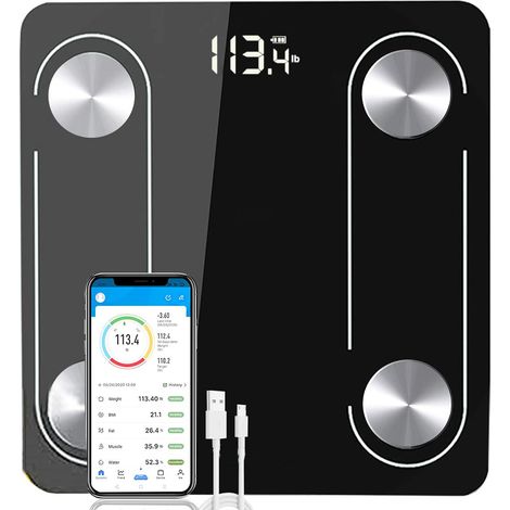 Balance connectée Bveiugn pour salle de bain, précise et avec affichage LED, mesure du poids et du pourcentage de masse grasse. Analyseur de composition corporelle 13 pouces, compatible avec l'applica (1/5)