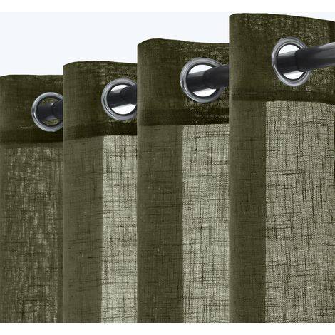 Lot de 2 Rideaux en Lin Translucides Voilage à Oeillets Rideaux et Draperies Intérieurs Modernes pour Chambre Fenêtre Salon Coucher 140x225 cm Vert Olive (1/5)