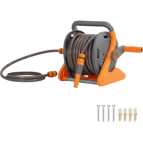 Outsunny Portable Garden Hose Reel, 20+2 m Wall Mounted Hose Reel (1/5)