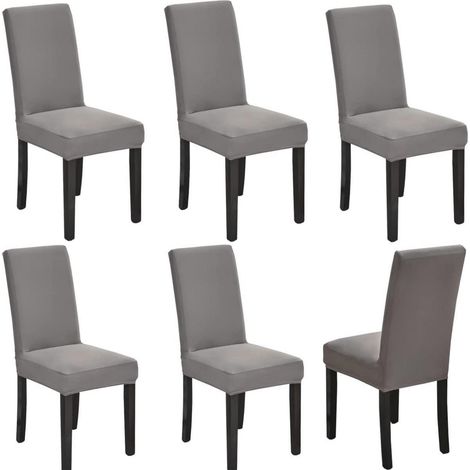 Stuhlhussen 6er Set Grau, Stretch, waschbar, für Esszimmerstühle (1/5)