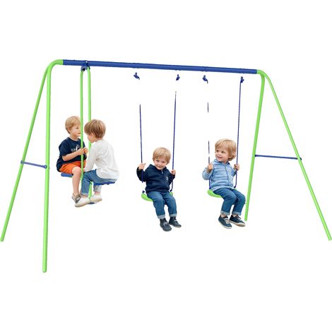 Ensemble de balançoires de jardin, hauteur réglable, doubles balançoires, Vert (1/2)
