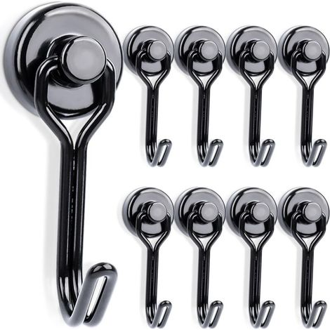 Lot de 20 crochets magnétiques extra puissants en néodyme 10 kg + 16 mm - Crochets magnétiques rotatifs avec crochets - Aimants puissants - Pour suspendre plafond, camping, camionnette, barbecue, (1/5)