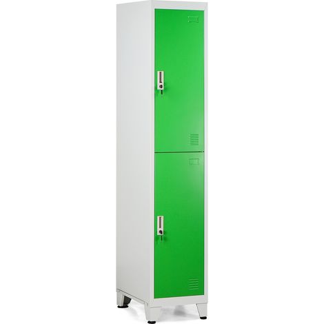 Armadietto metallico 2 ante verde con appendiabiti e ripiano inferiore (1/5)