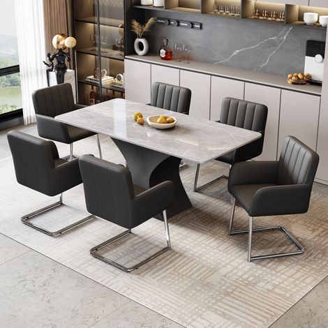Lot de 6 chaises de salle à manger - Fauteuil rembourré - Pieds en métal en forme de Z - Similicuir - Noir (1/5)