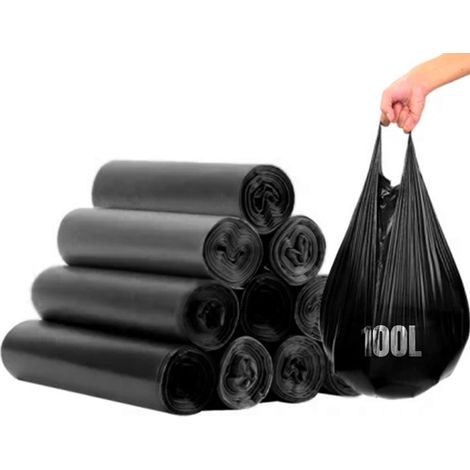 Lot 500 sacs poubelle noirs 110L litres avec anses rouleaux sac à déchets (1/4)