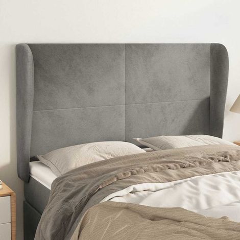 vidaXL Cabecero con orejas de terciopelo gris claro 147x23x118/128 cm (1/5)