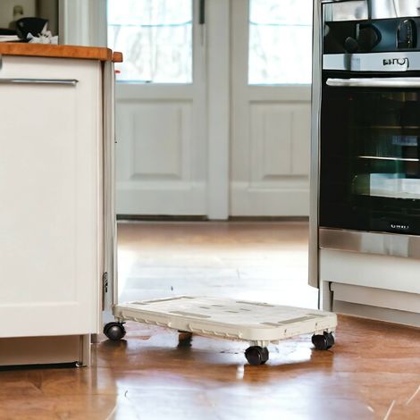 Dmora Plataforma con ruedas de polipropileno, 100% Made in Italy, 48x29h8 cm, color beige (1/4)