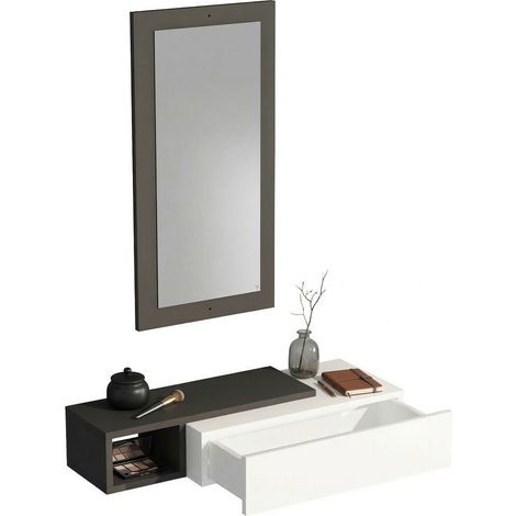 Mueble de Entrada Ingria, Espejo incluido, un Cajón, un Estante, 82x30x16h cm Blanco